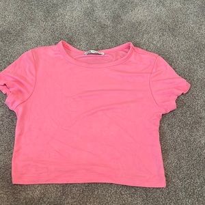 Pink zara short sleeve cropped tee